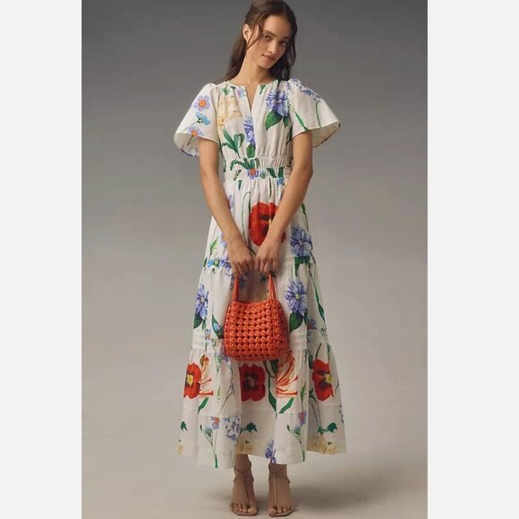 Anthropologie Dresses & Skirts - Anthropologie Somerset Tiered Maxi Dress, White Floral, Size Small